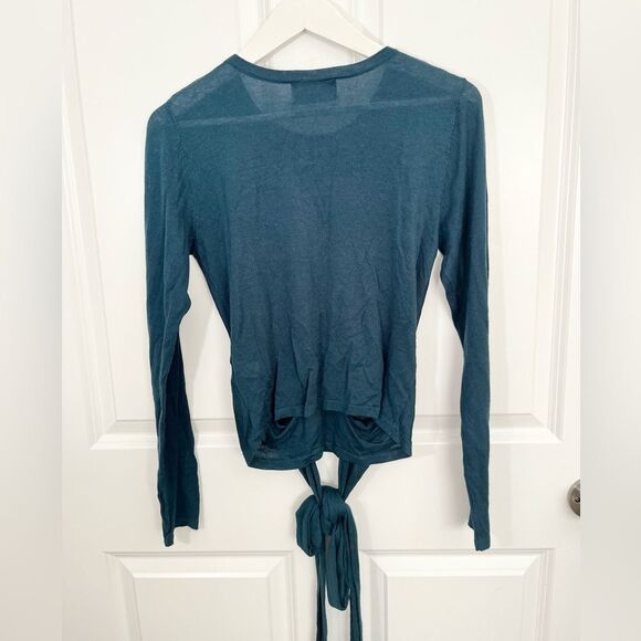 New Modern Citizen Stevie Wrap Tie Front Long Sleeve Top Blue Green - Picture 2 of 5